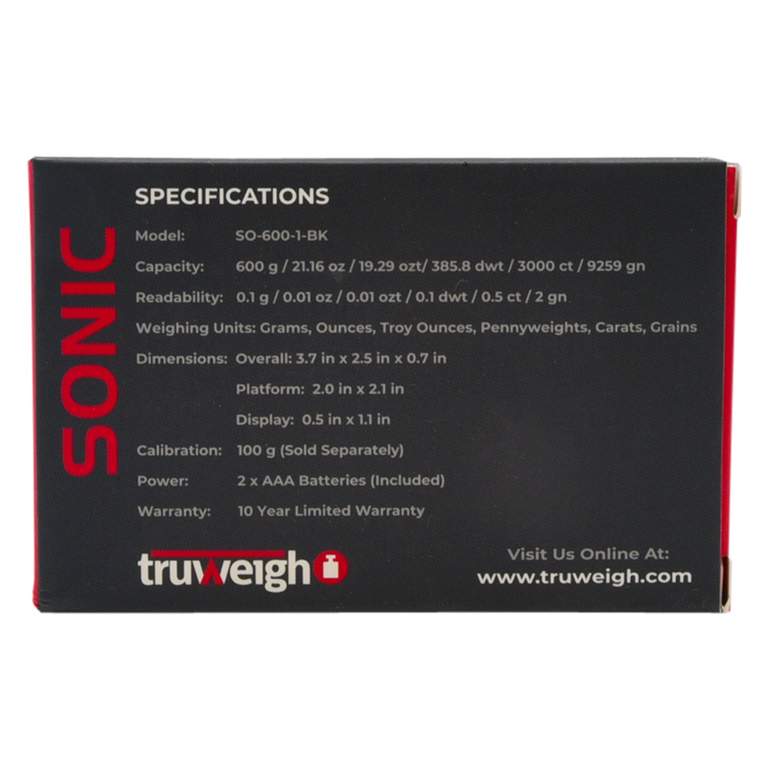 Truweigh Sonic Scale - 600g x 0.1g - Black